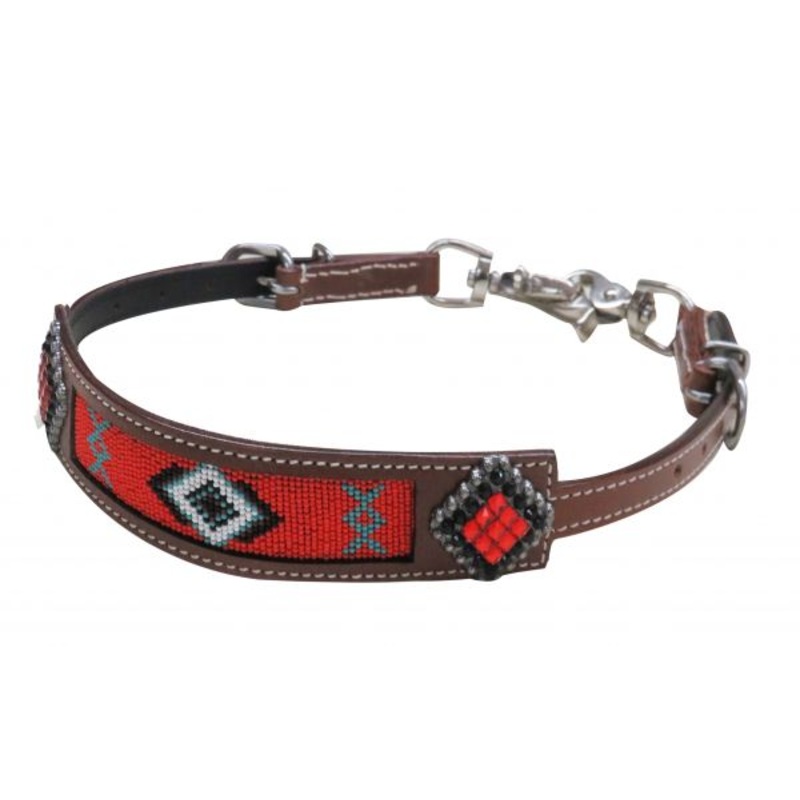 #19282: Showman Beaded Navajo wither strap with crystal rhinestone conchos