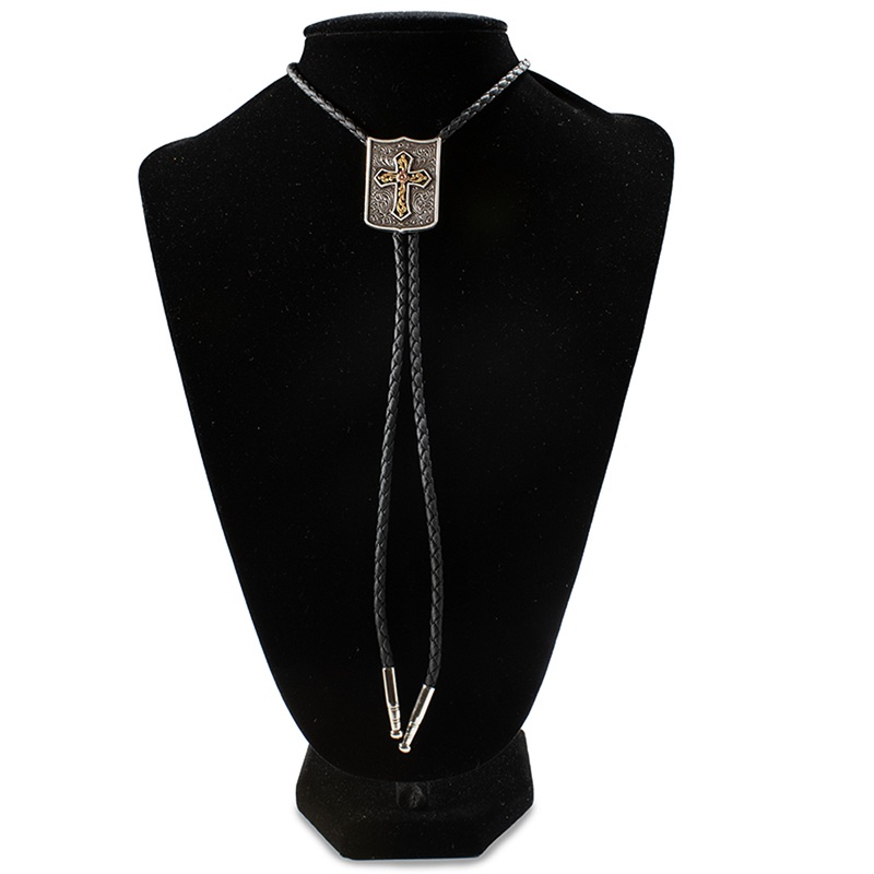22408 Double S Bolo Tie – Shield Cross