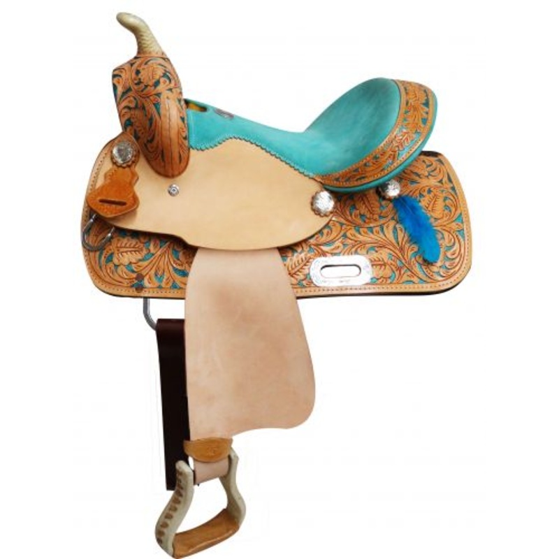 #5213: 13″ Double T Youth saddle with painted feather accents