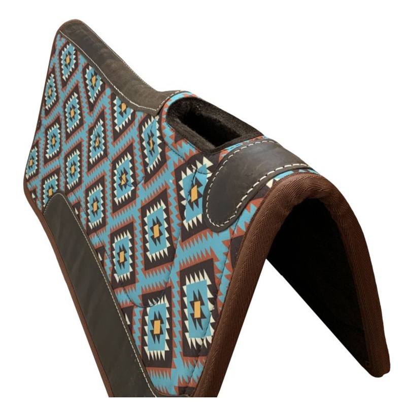 Showman 31″ x 32″ Printed Nylon Top Contoured Felt Bottom Saddle Pad – Teal Aztec