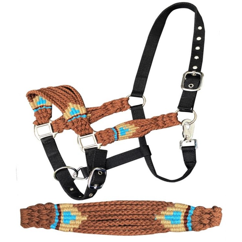 Showman Adjustable nylon bronc halter with wool string noseband