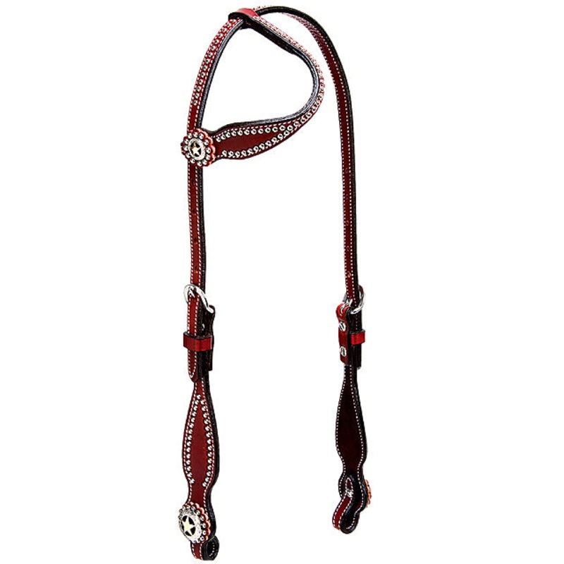 Weaver Texas Star Concho 5/8″ Brilde Leather One Year Headstall Chestnut