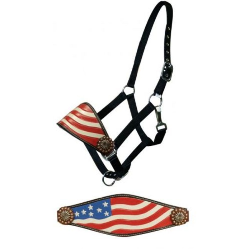 #16050: Showman  Hand painted American flag bronc halter