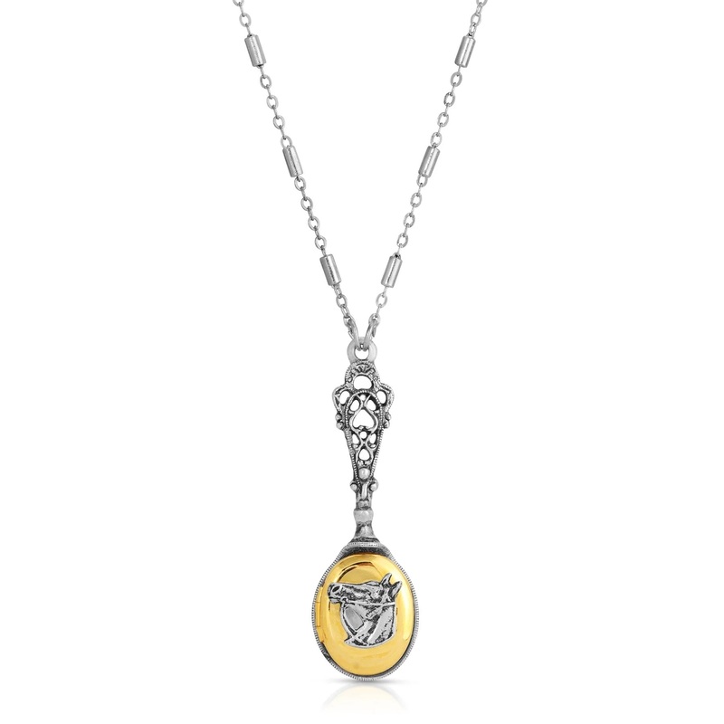 1928 Jewelry Two Tone Horse Head Locket Necklace