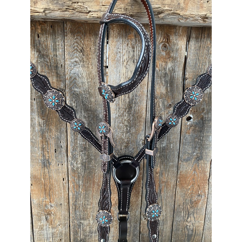 Dark Oil One Ear Headstall & Breastcollar Set #OEBC416