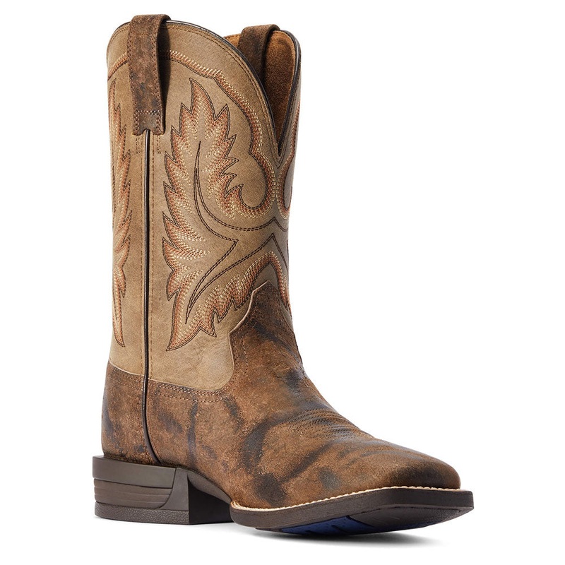 10042466 Ariat Men’s Wilder Wide Square Toe Western Cowboy Boot – Antique Grey/Brown Bomber
