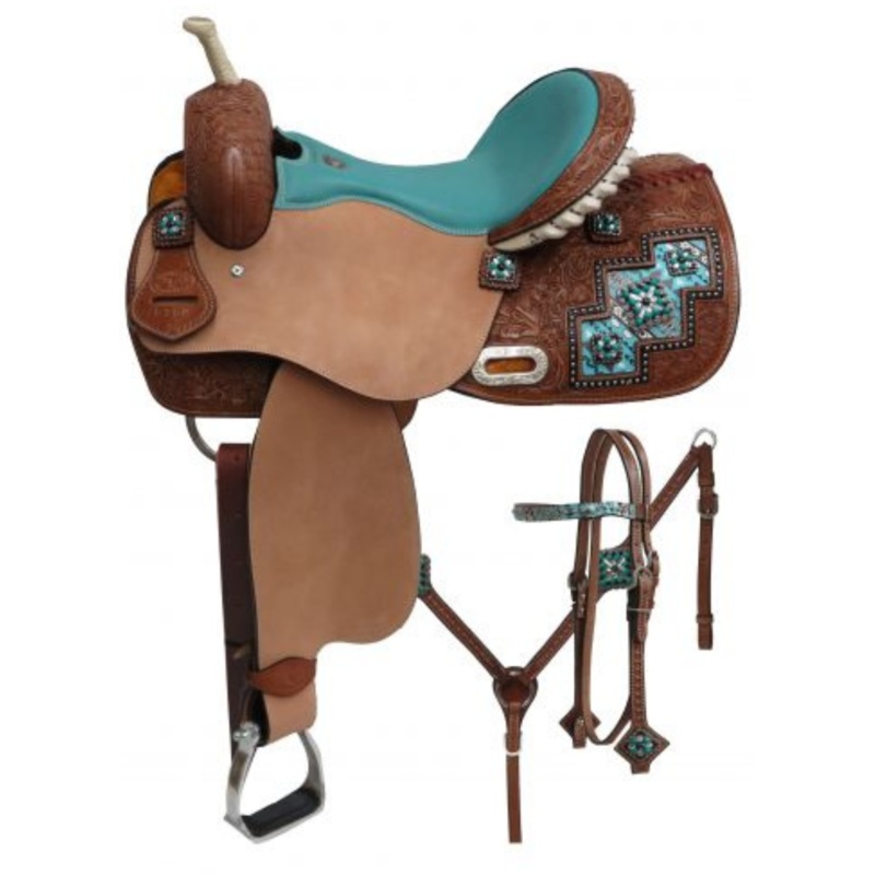 14″, 15″, 16″ DOUBLE T ” ARCTIC AZTEC” PRINT BARREL STYLE SADDLE SET