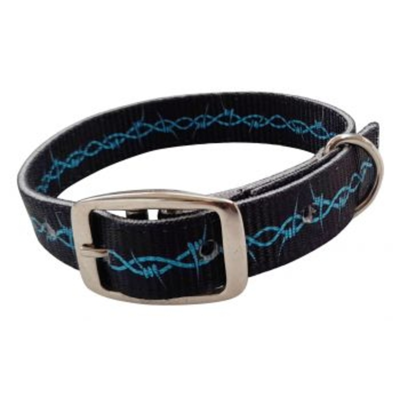 #27512: Showman Couture Black with Barbwire design nylon dog collar