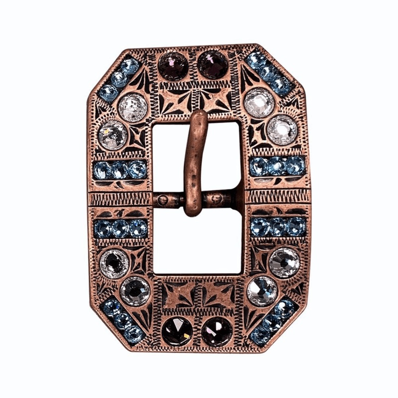 Amethyst, Aqua & Clear Copper European Crystal Square Cart Buckle