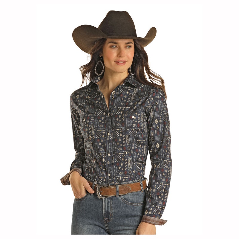 RWN2S02815 Panhandle Women’s Long Sleeve Western Snap Shirt – Navy