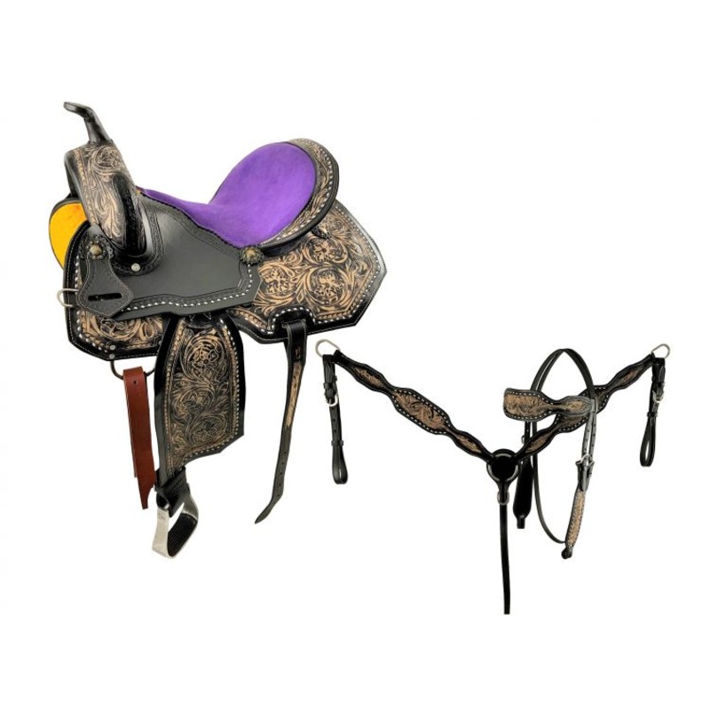 15″ Economy Barrel Saddle Set with Floral Tooling-FREE SHIPPING