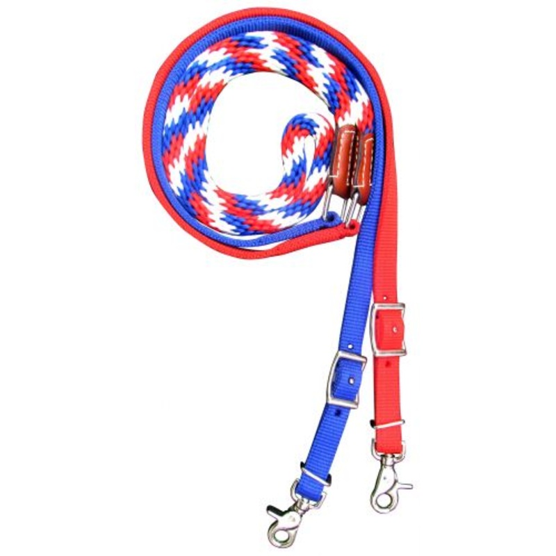 #19584: Showman  Premium braided Red, White, and Blue nylon contest reins