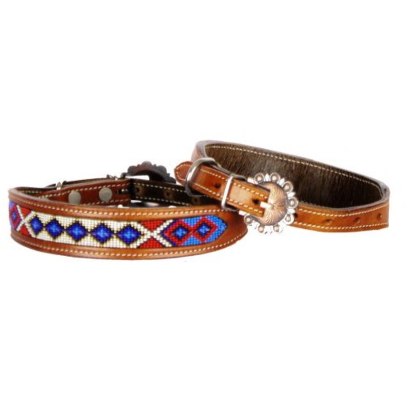 #DC-10: Showman CoutureGenuine leather dog collar beaded inlay