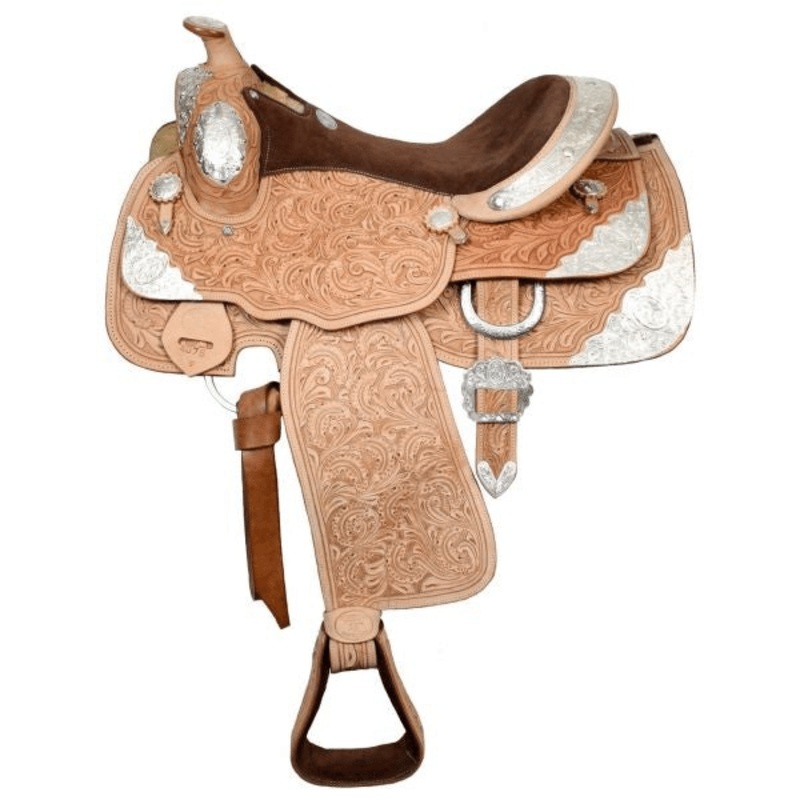 16″ Double T Show Saddle Fully Tooled, Suede Leather Seat #407616
