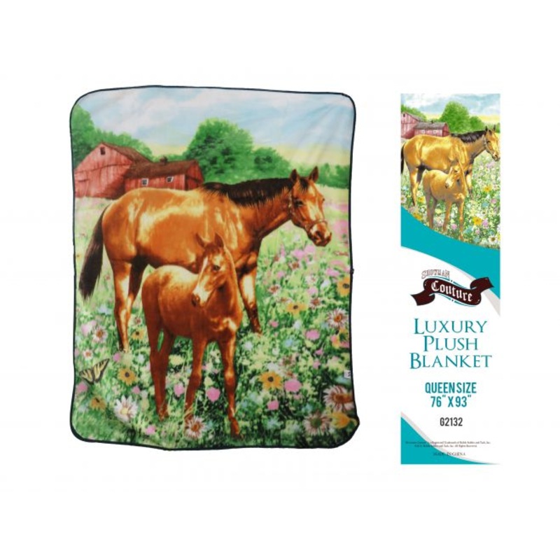 #G2132: Showman CoutureLuxury plush blanket with mare and foalprint