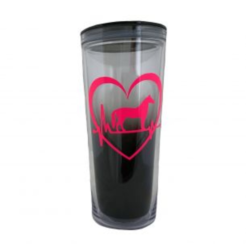 #911: 20 oz Smoke Gray Ombre Tumbler w/ Pink Horse in Heart