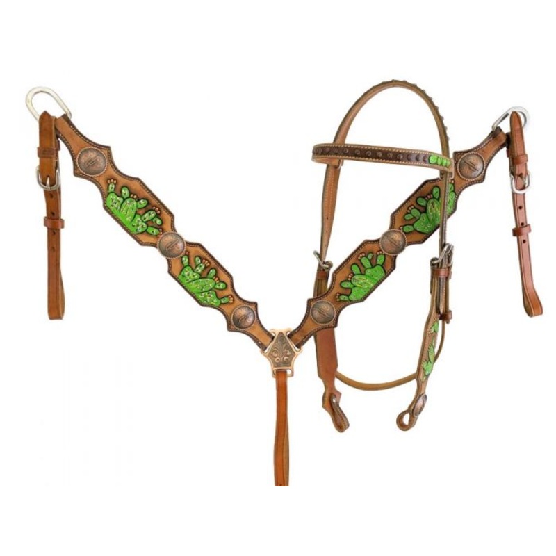 Showman Hand Painted Cactus Brow band Headstall and Breast collar Set