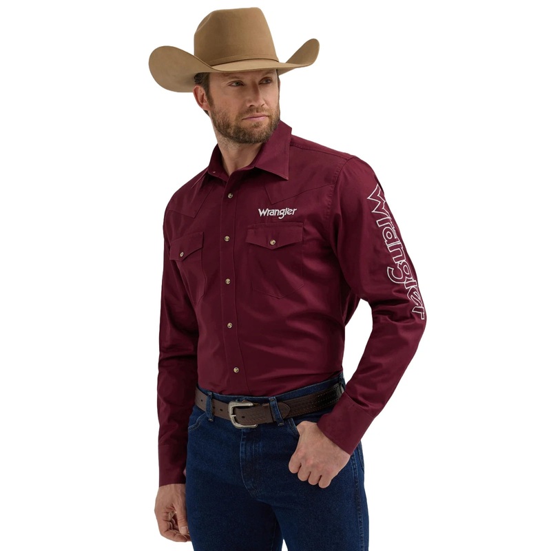 Men’s Wrangler Logo Shirt ~ Burgundy