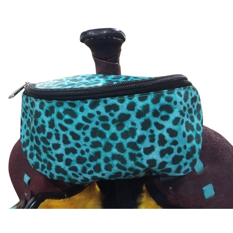 Showman Teal Cheetah Print Insulated Nylon Saddle Pouch
