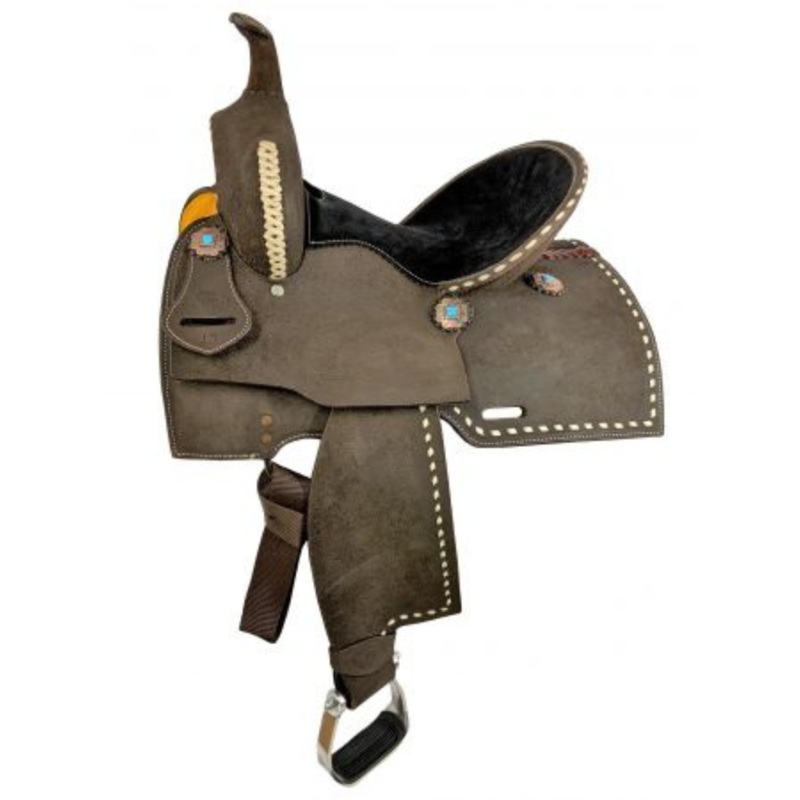 12″, 13″ Double T  Barrel style saddle with White buckstitch accents