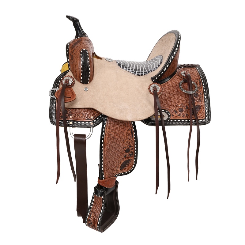 Double T Floral Weaves Barrel Style Saddle – 13 Inch