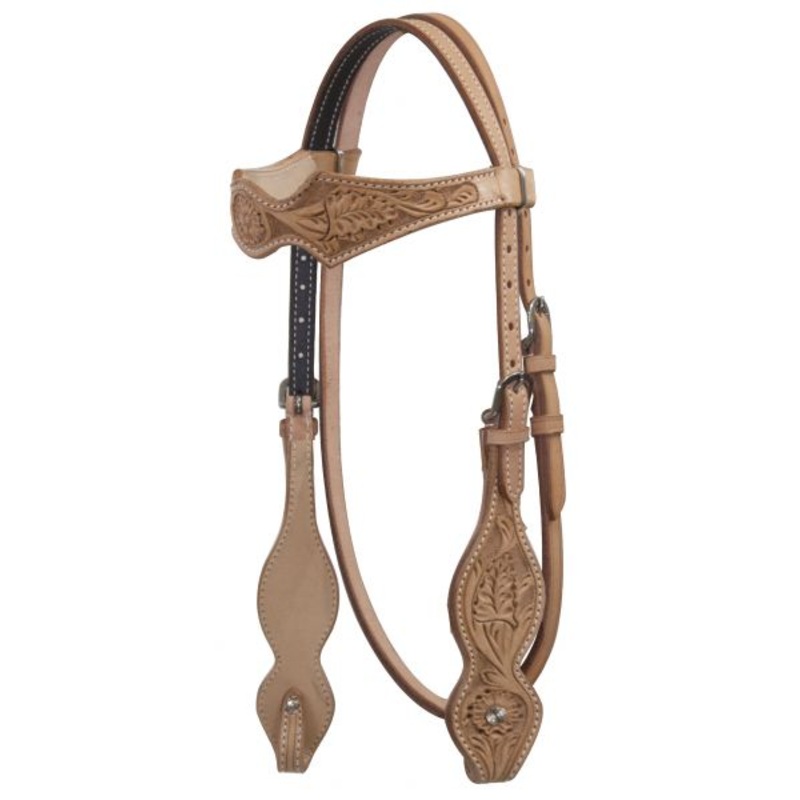 #12865: Showman Argentina Cow Leather Headstall with Floral Tooling