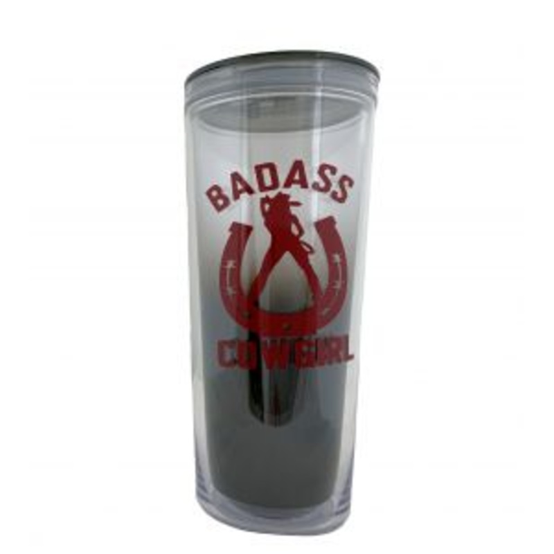 #906: 20 oz Smoke Gray Ombre Tumbler w/ BurgundyBad Ass Cowgirl