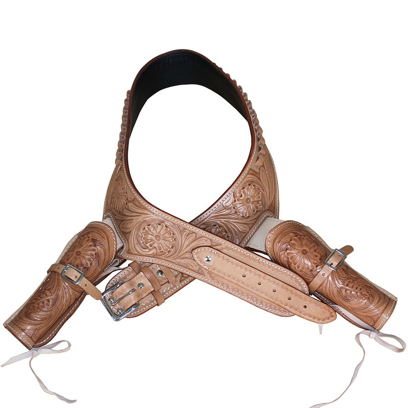 42 In Hilason Double Caliber 44/45 Leather Western Cowboy Gun Rig Holster