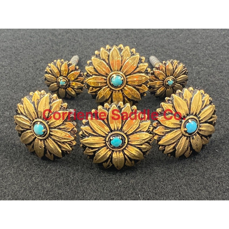 CBCONCH 161 Gold Sunflower with Turquoise Stone