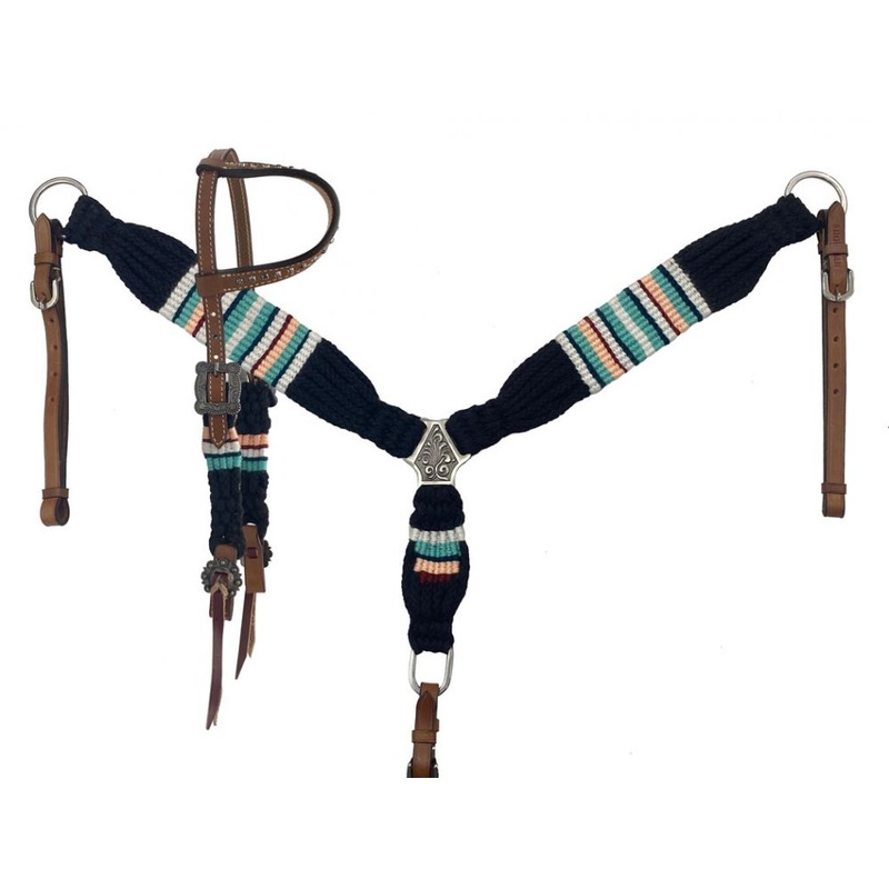 Showman Corded One Ear Headstall & Breast collar set – black