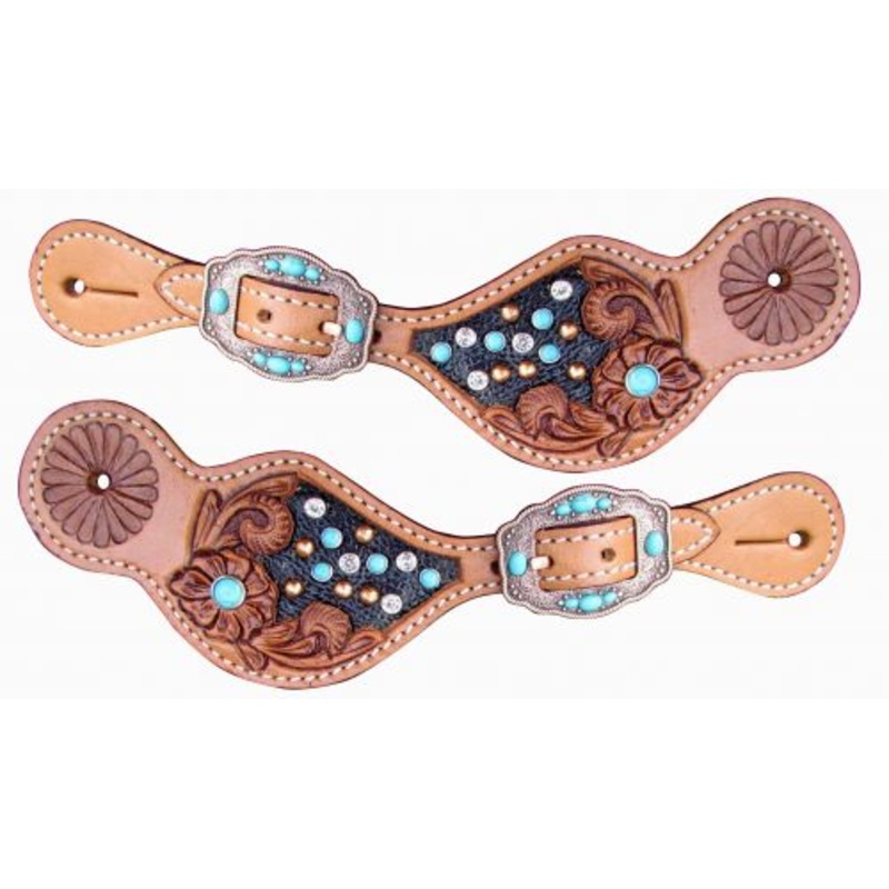 #30895: Showman LadiesTurquoise Stone spur straps