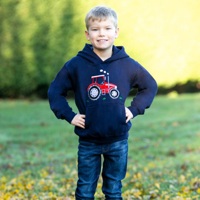 British Country Collection Big Red Tractor Childrens Applique Hoodie