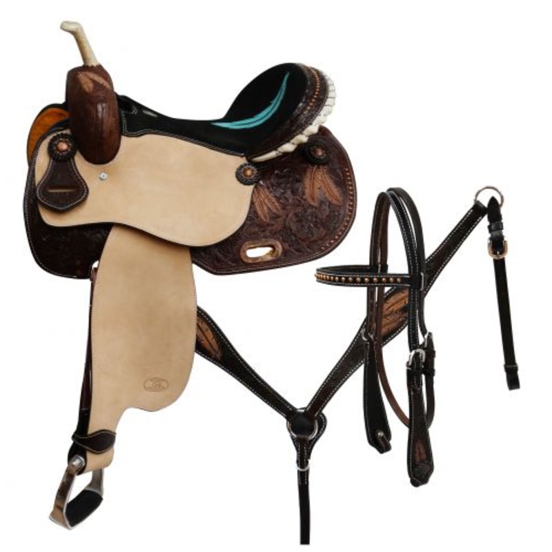 14,15,16 Circle S Barrel saddle set with feather tooling