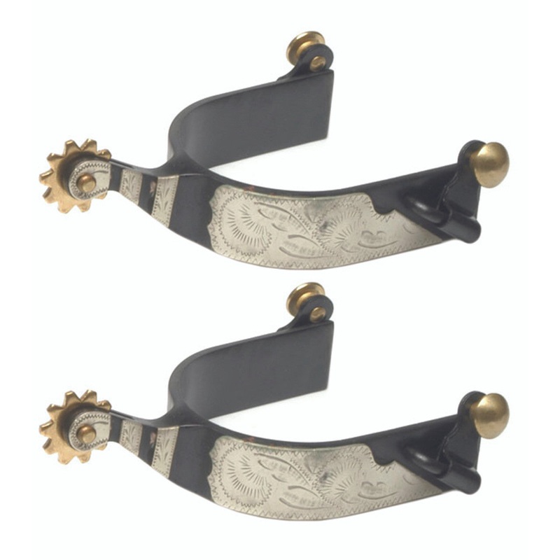Black Steel Roping Spurs 1″ Band