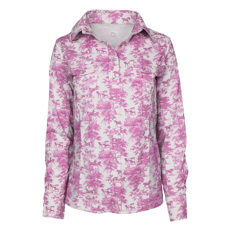Dapplebay Equestrian Toile Button Down Western Shirt-Rose/White