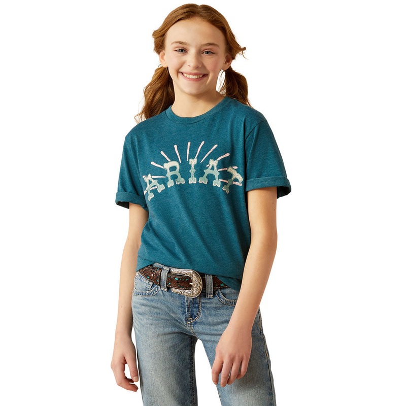 10054024 Ariat Girls’ Ariat Sunrise Short Sleeve T-Shirt – Deep Sea Heather