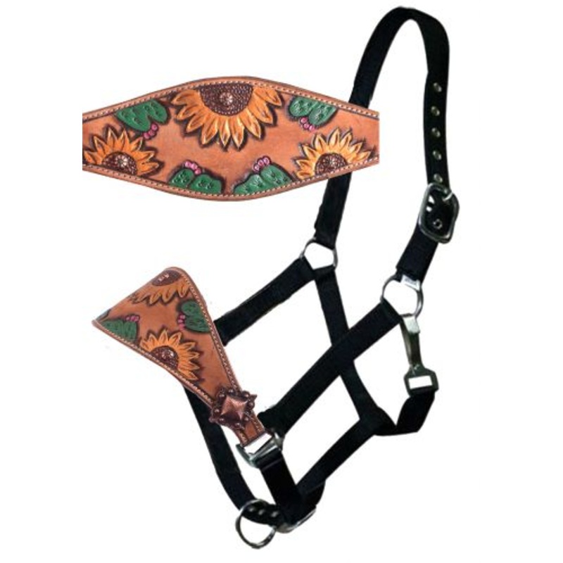 #095: Showman Leather bronc halter with hand painted sunflower and cactus design