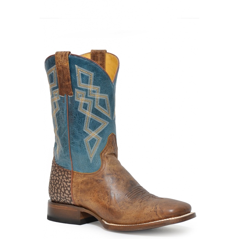 Roper Mens Embossed Bull Heel Square Toe Leather Boots
