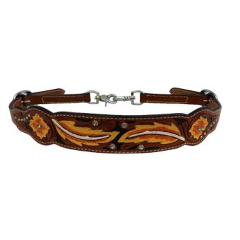 #202591: Showman  Hand Painted Floral & Feather Design wither strap