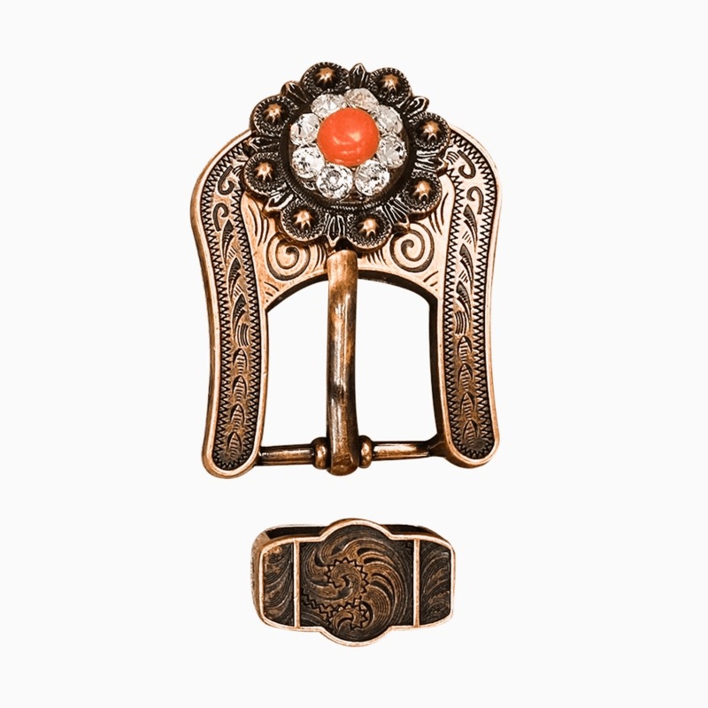 Fashion Coral and Clear Copper European Crystal Buckle and Keeper Set