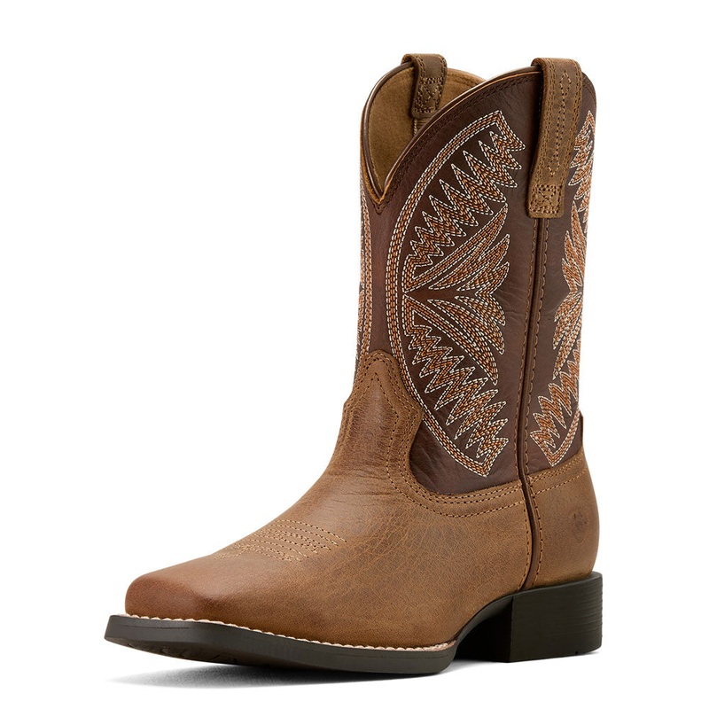 10061136 Ariat Youth Ruidoso Square Toe Western Boot – Pearl/ Chocolate Brown