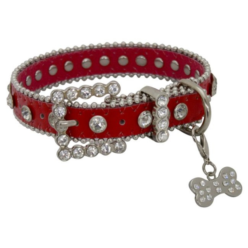 #D001-R: Showman CoutureRed leather dog collar with crystal rhinestones