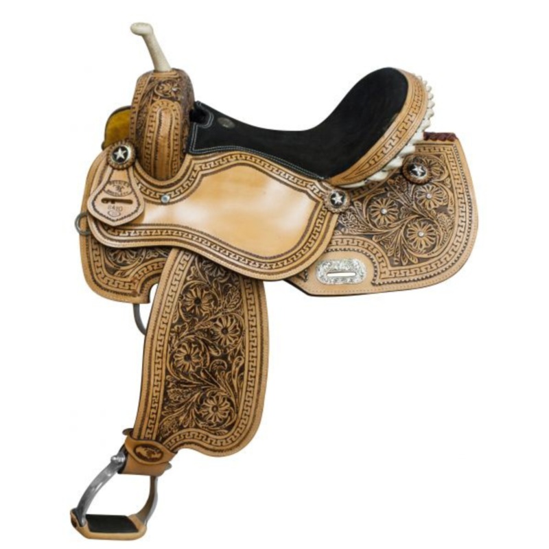 14″,15″, 16″ DOUBLE T BARREL SADDLE WITH FLORAL TOOLING