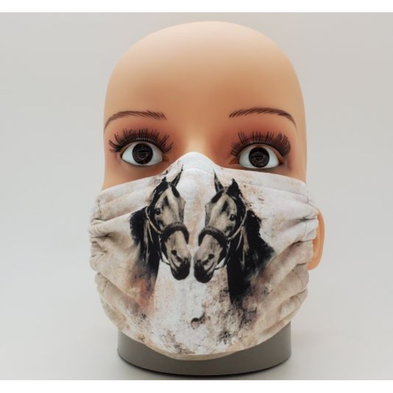 #MC6457: Cotton Face Mask with Black and White Horses Design
