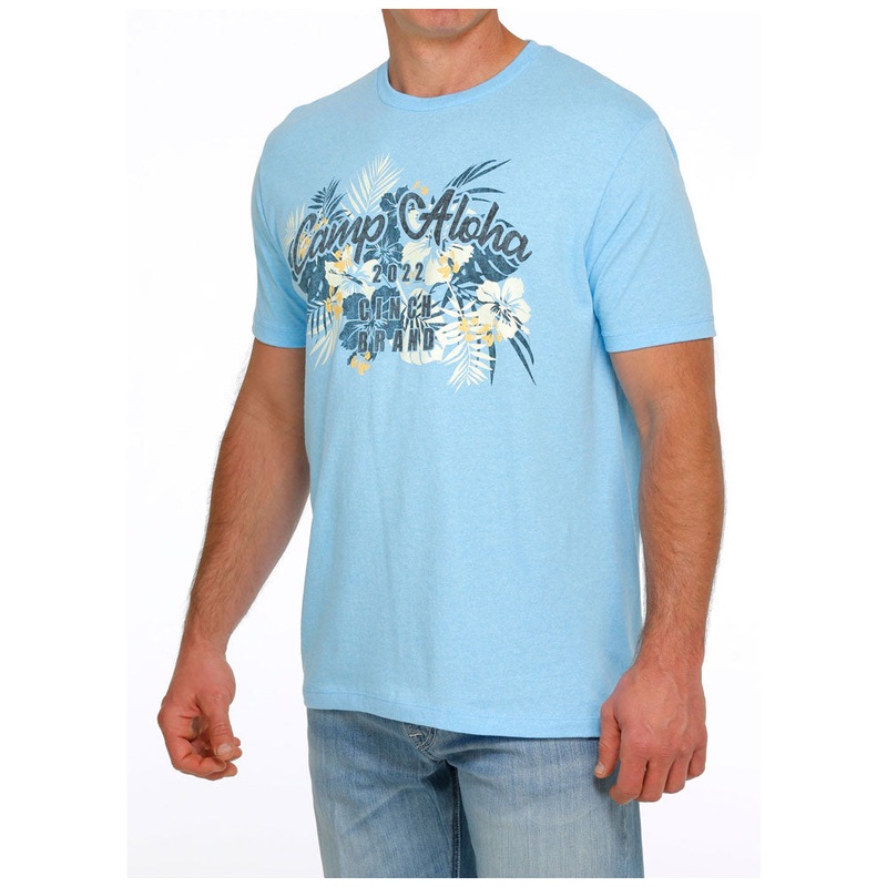 MTT1690507 Cinch Men’s Camp Aloha Heather Blue Tee