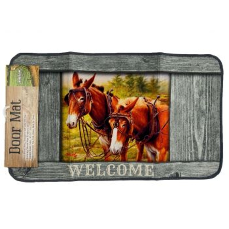 #40157: 30″x17″ Mule Team “Welcome” Mat with PVC Backing, these vibrant print mats featuring beauti