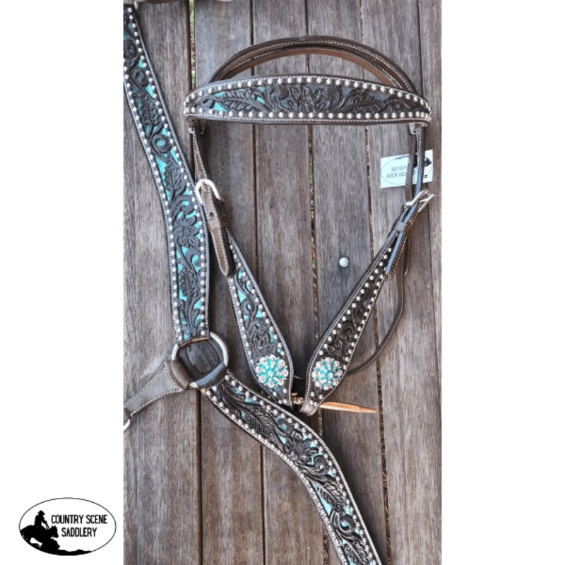 CSS Western Inlay Breastcollar and Bridle- Teal Glitter Inlay