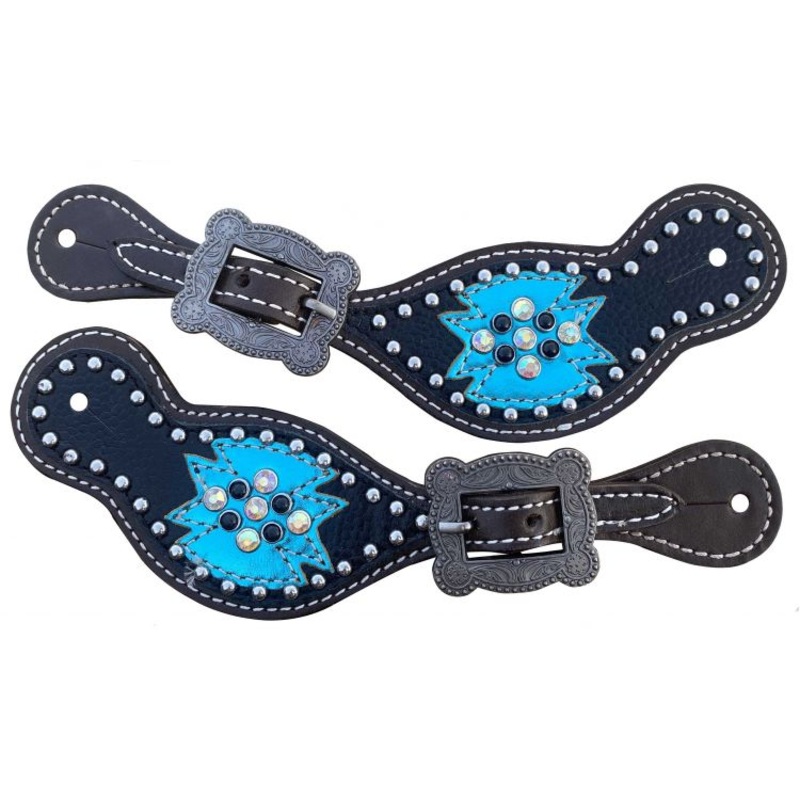 Showman  Ladies Dark Oil Spur Strap w ith Teal and black leather accents