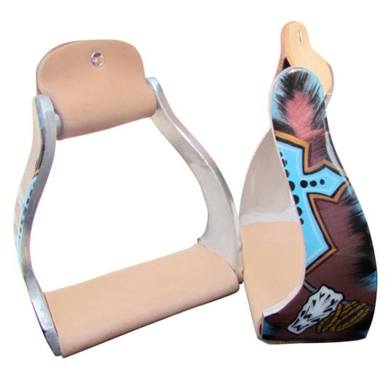 Showman Lightweight twisted angled aluminum stirrups with cross and steer head design