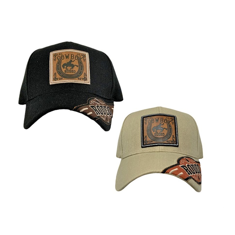 Stamped Cowboy Rodeo Patch Ballcap With Bucking Horse Decal-FREE SHIPPING
